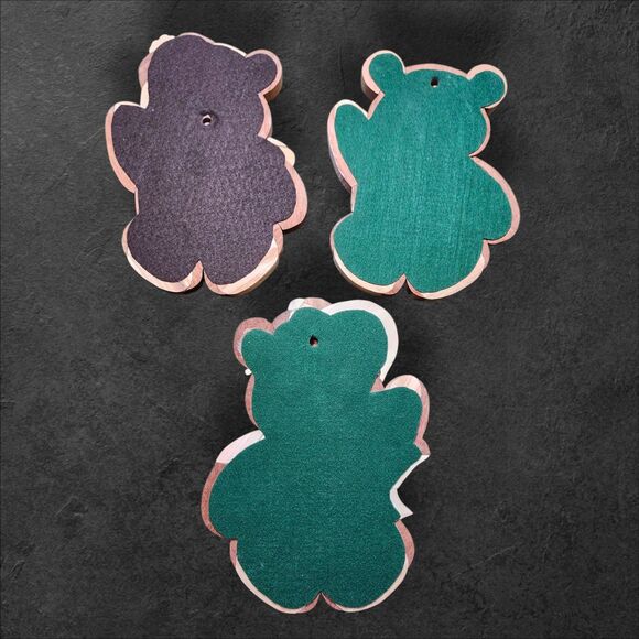 Set of 3 Wooden Intarsia Teddy Bear Wall Plaques Nursery Cottagecore Decor - Picture 5 of 8